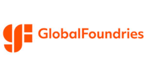 GlobalFoundries Logo in Orange auf grauem Hintergrund