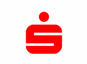 Rotes Sparkassen-Logo auf grauem Hintergrund