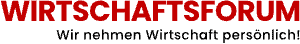 Rotes WIRTSCHAFTSFORUM-Logo auf schwarzem Hintergrund